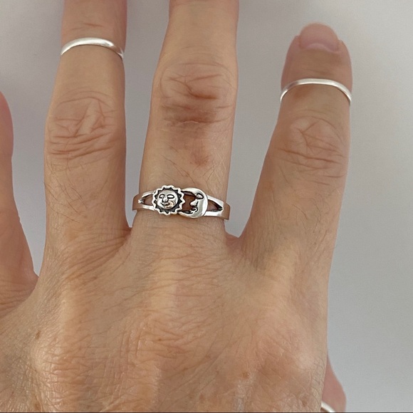 Jewelry - Sterling Silver Small Sun and Moon Ring, Sun Ring